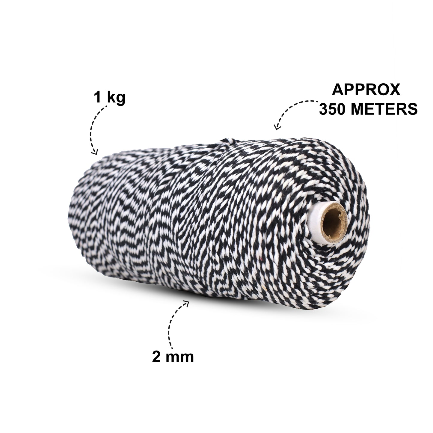 2mm Twisted Multicolor | Pure white+ Black | Approx 350-400 Metres | 1kg Spool