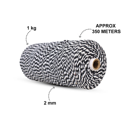 2mm Twisted Multicolor | Pure white+ Black | Approx 350-400 Metres | 1kg Spool