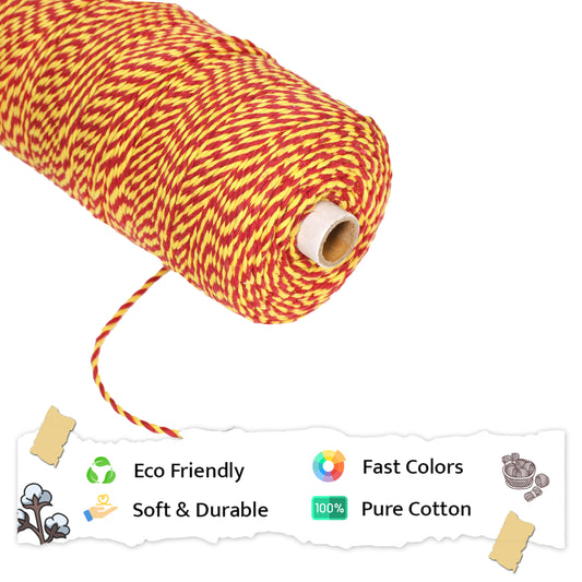 2mm Twisted Multicolor | Yellow+ Red | Approx 350-400 Metres | 1kg Spool