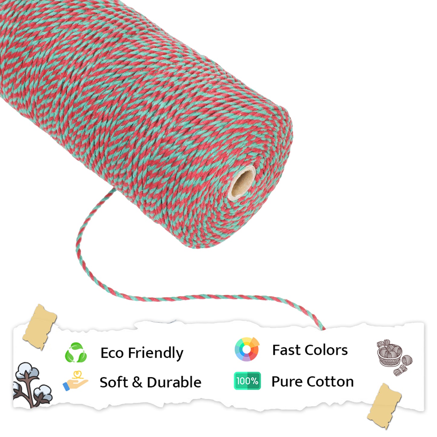 2mm Twisted Multicolor | Green+ Red | Approx 350-400 Metres | 1kg Spool