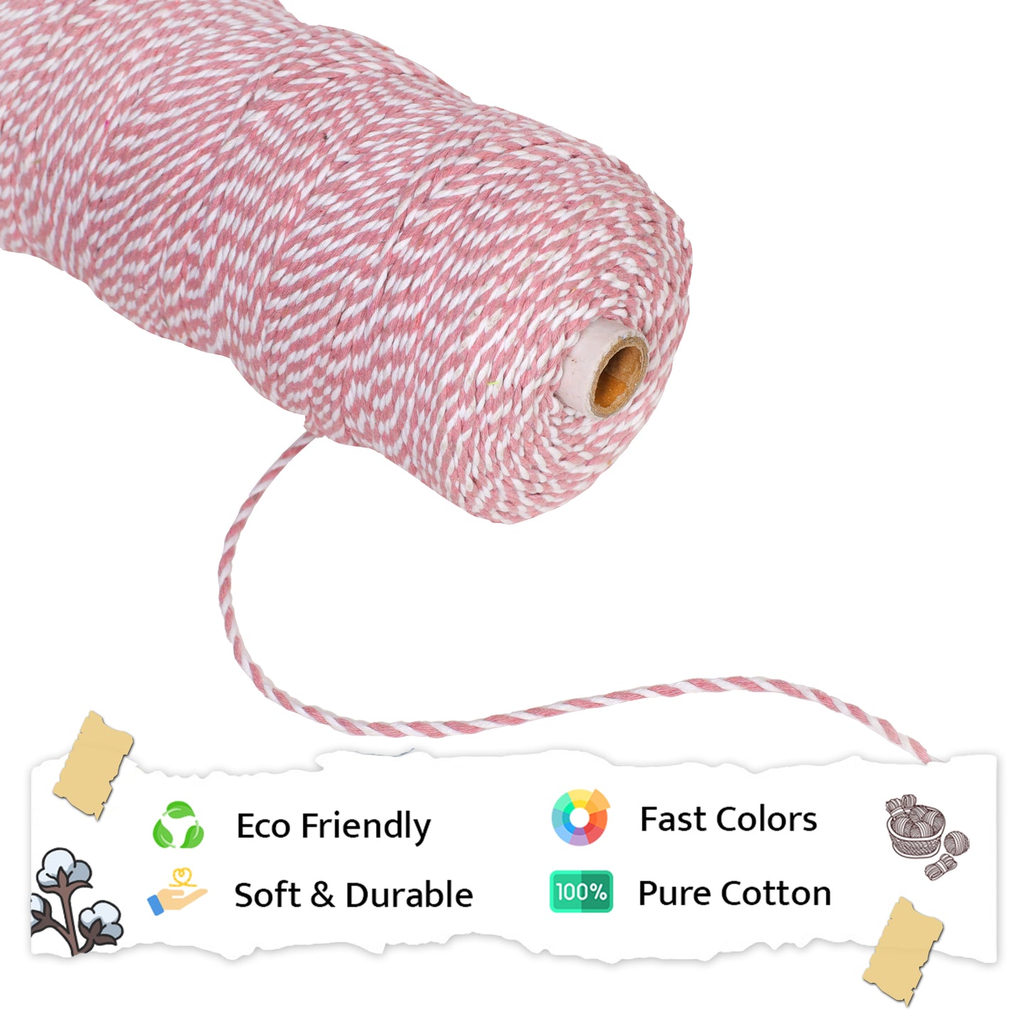 2mm Twisted Multicolor | Peach+Off White | Approx 350-400 Metres | 1kg Spool