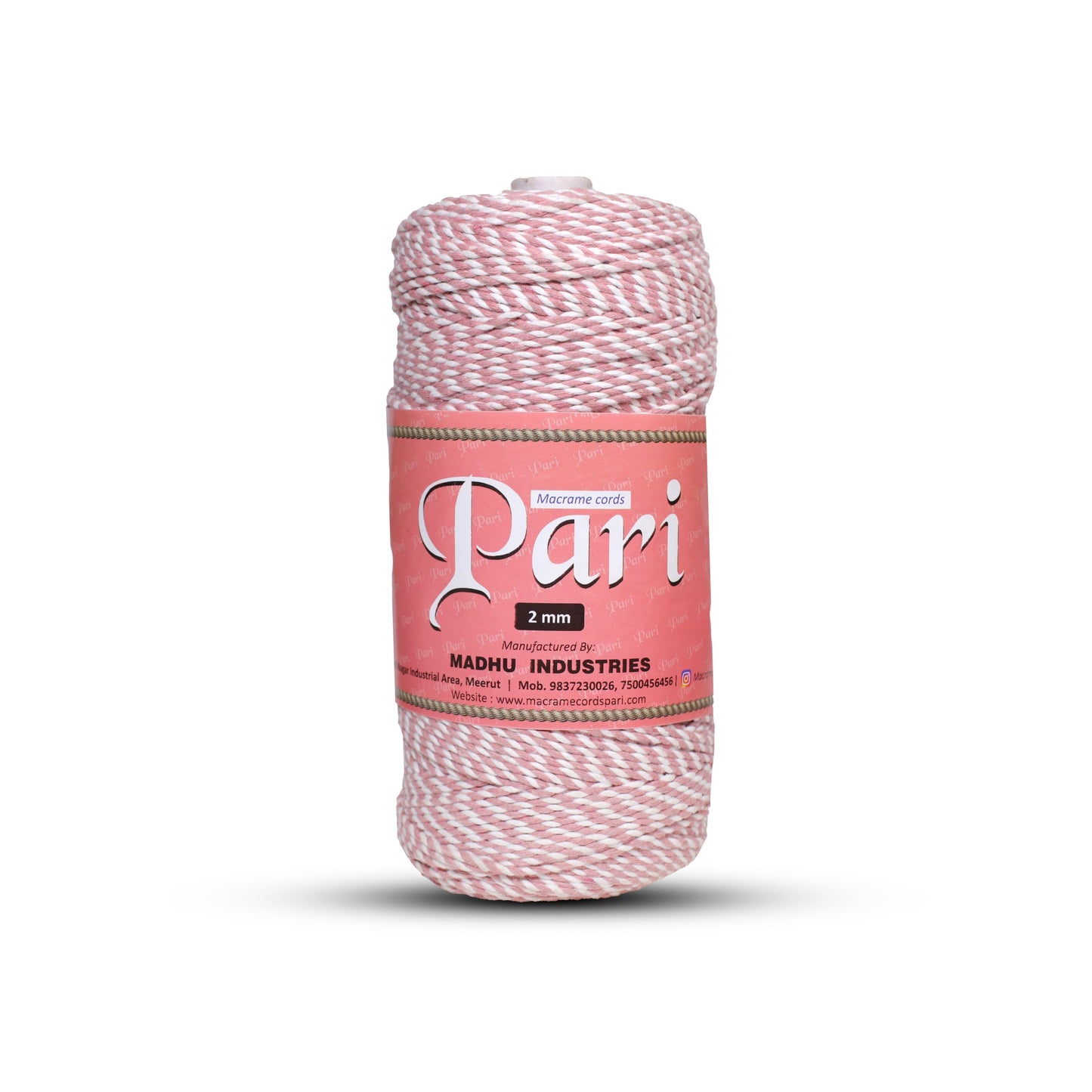 2mm Twisted Multicolor | Baby Pink+Pure White | Approx 350-400 Metres | 1kg Spool