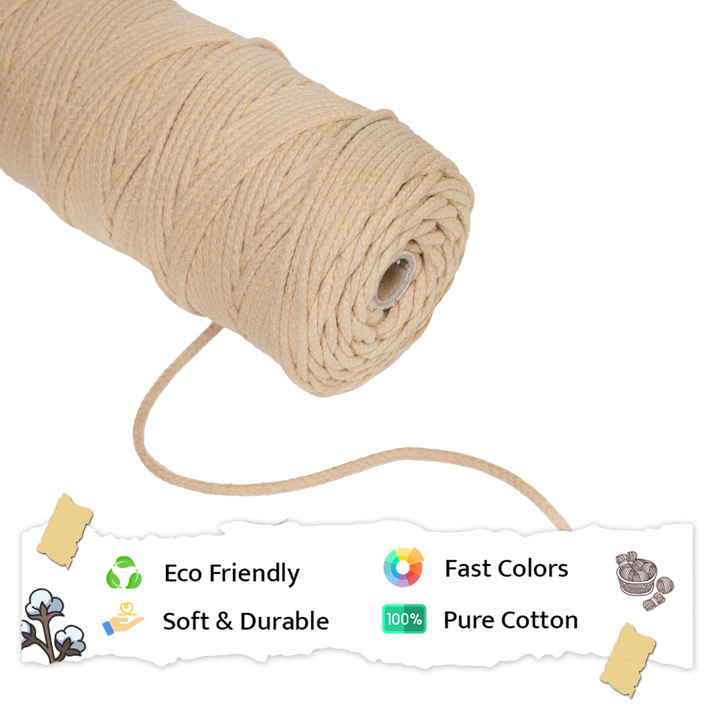 4mm Knitted | Beige | 140 Meters | 1Kg Spool | Cotton