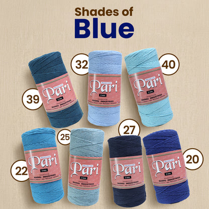 2mm સિંગલ સ્ટ્રેન્ડ | એક્વા બ્લુ | 350 - 400 મીટર | 1 કિલો સ્પૂલ | કપાસ