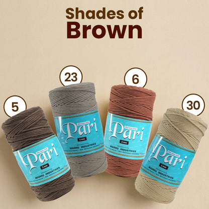 3mm બ્રેઇડેડ | માટીનો રંગ | 150 મીટર | આશરે 700 ગ્રામ | કપાસ