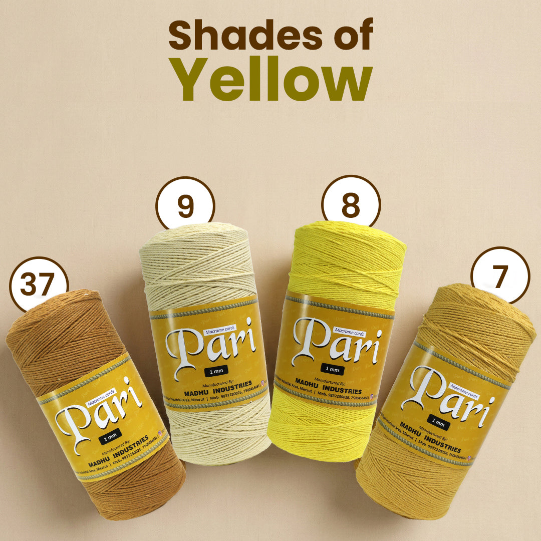 1mm ટ્વિસ્ટેડ (3Ply) | ગોલ્ડન મસ્ટર્ડ | 750 મીટર | 1 કિલો સ્પૂલ | કપાસ