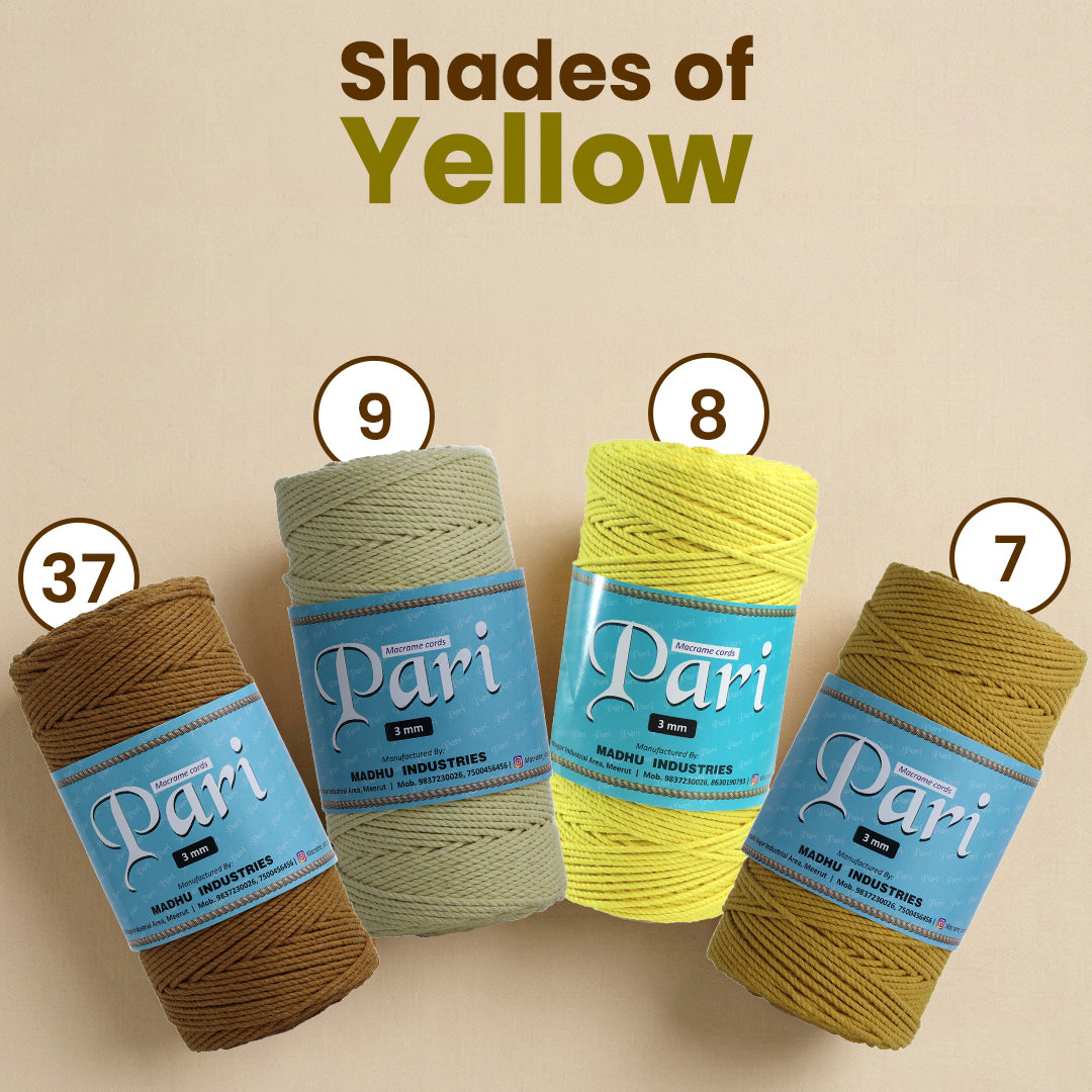 3mm Twisted (3Ply) | Yellow | 200 - 250 Metres | 1kg Spool | Cotton | No 08