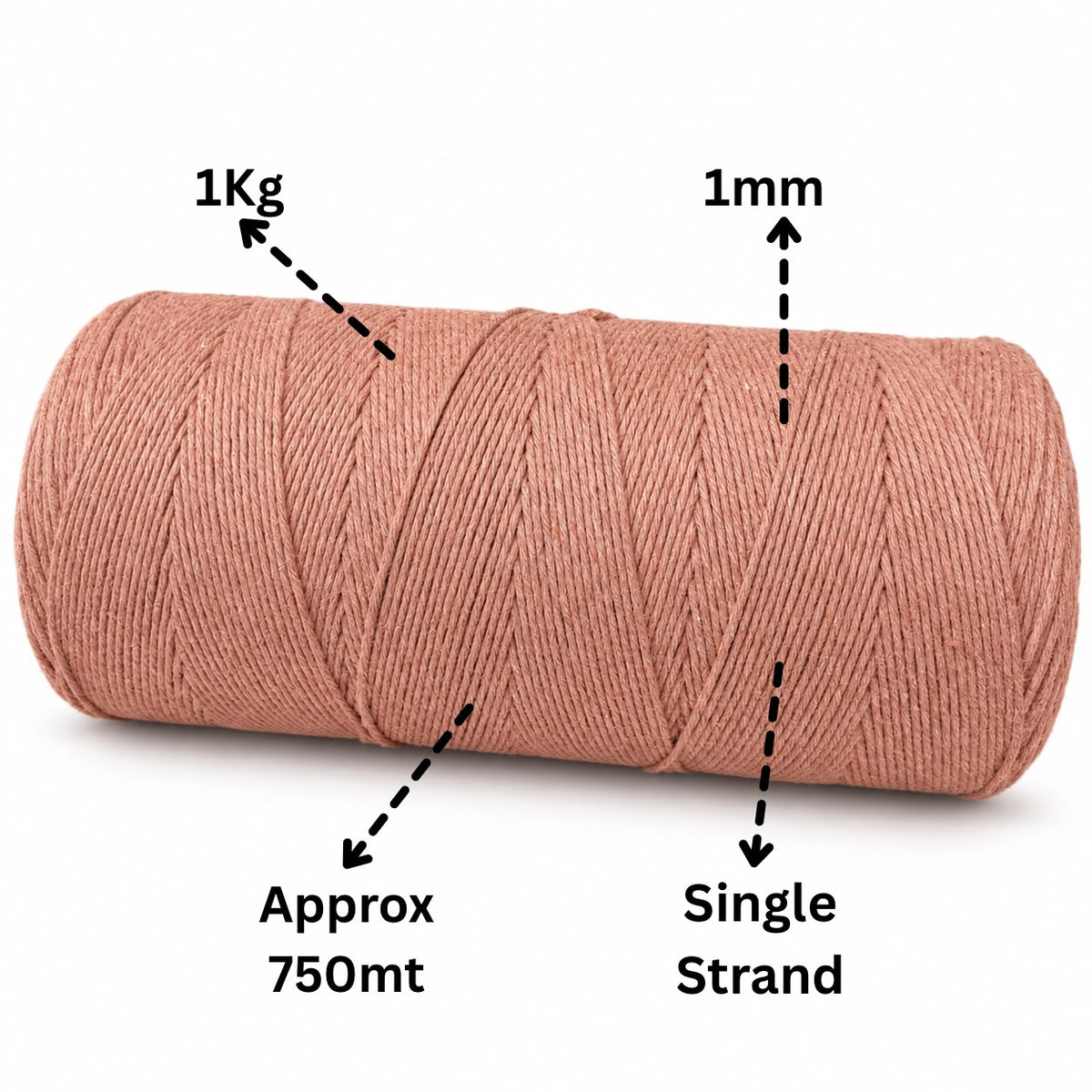 1mm Single Strand | Peach | 750 Metres | 1kg Spool | Cotton | No 17