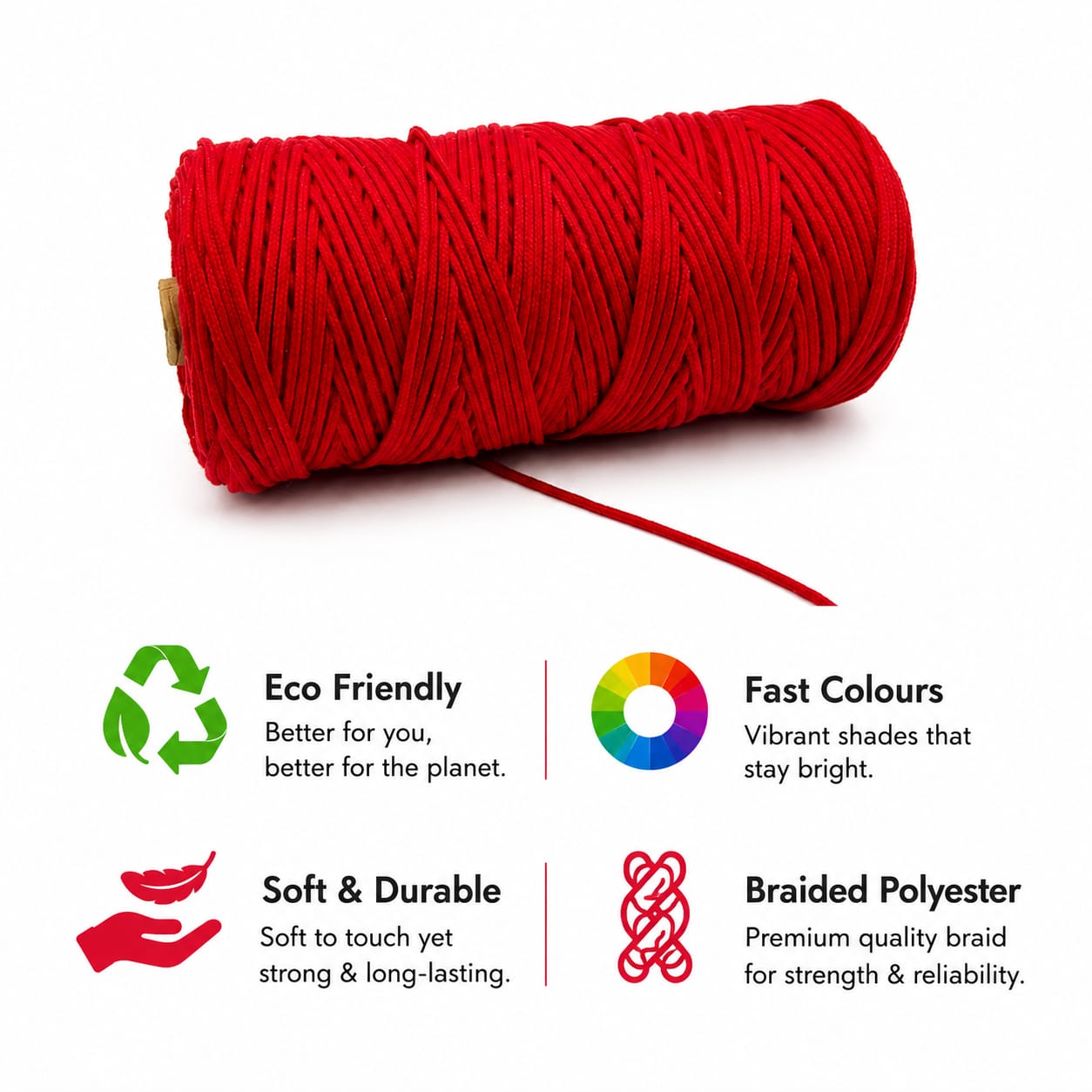 3mm Braided Polyester Outside Cotton Inside | Red | 200-250 Metres | 1kg Spool