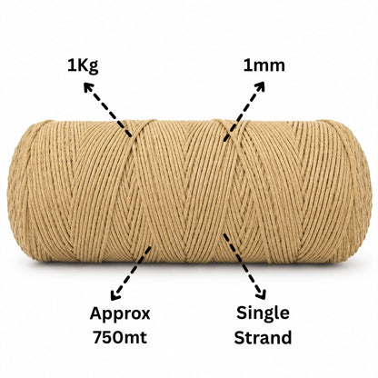 1mm Single Strand | Beige | 750 Metres | 1kg Spool | Cotton |No 30