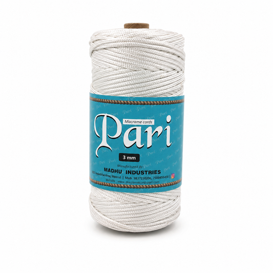 3mm Braided Polyester outside cotton inside |White| 200-250 Meters | 1Kg Spool