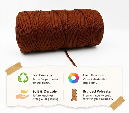 3mm Braided Polyester Outside Cotton Inside | Chocolate | 200-250 Meters | 1Kg Spool