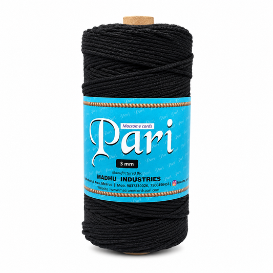 3mm Braided Polyester Cords |Black| 200-250 meters| 1 Kg