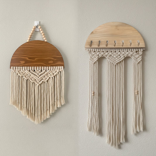 Half Moon Wooden Ring with 5 Hooks (Set of 2)