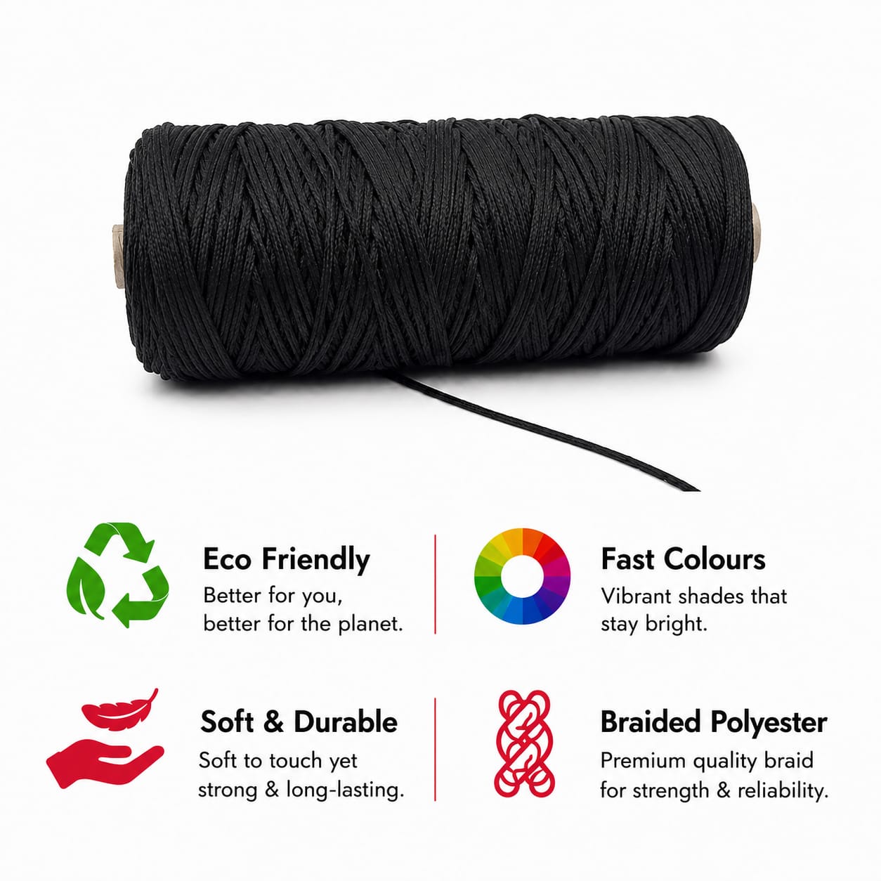 2mm Braided Polyester |Black| 350 Meters 1Kg Spool