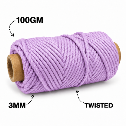 3mm Twisted (3ply) | 5 Random Colour Pack| 100gm | Cotton