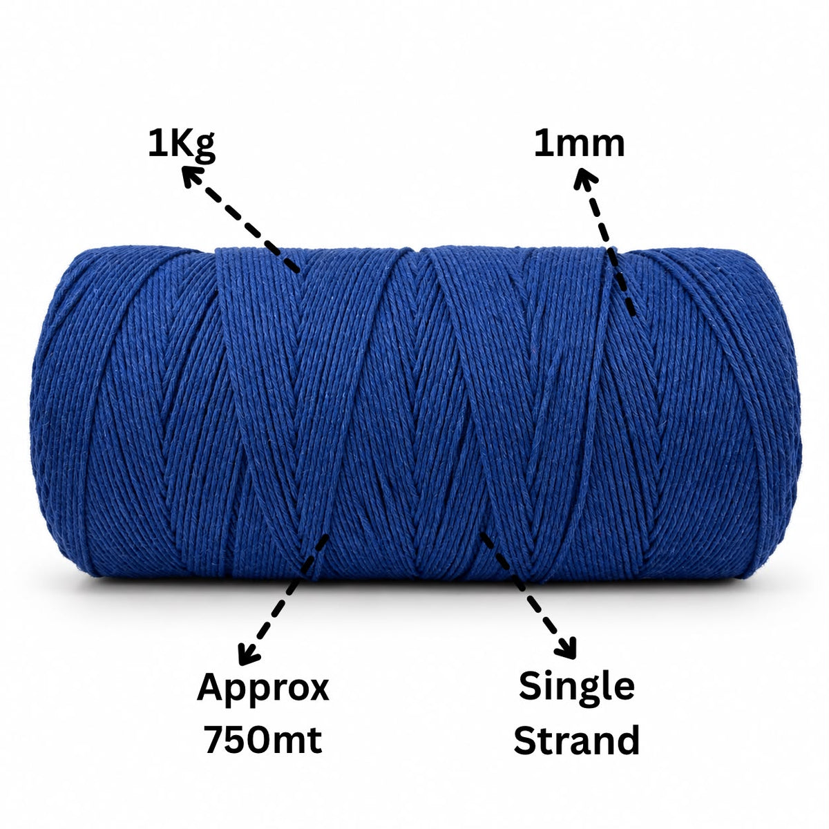 1mm Single Strand | Royal Blue | 750 Metres | 1kg Spool | Cotton | No 20