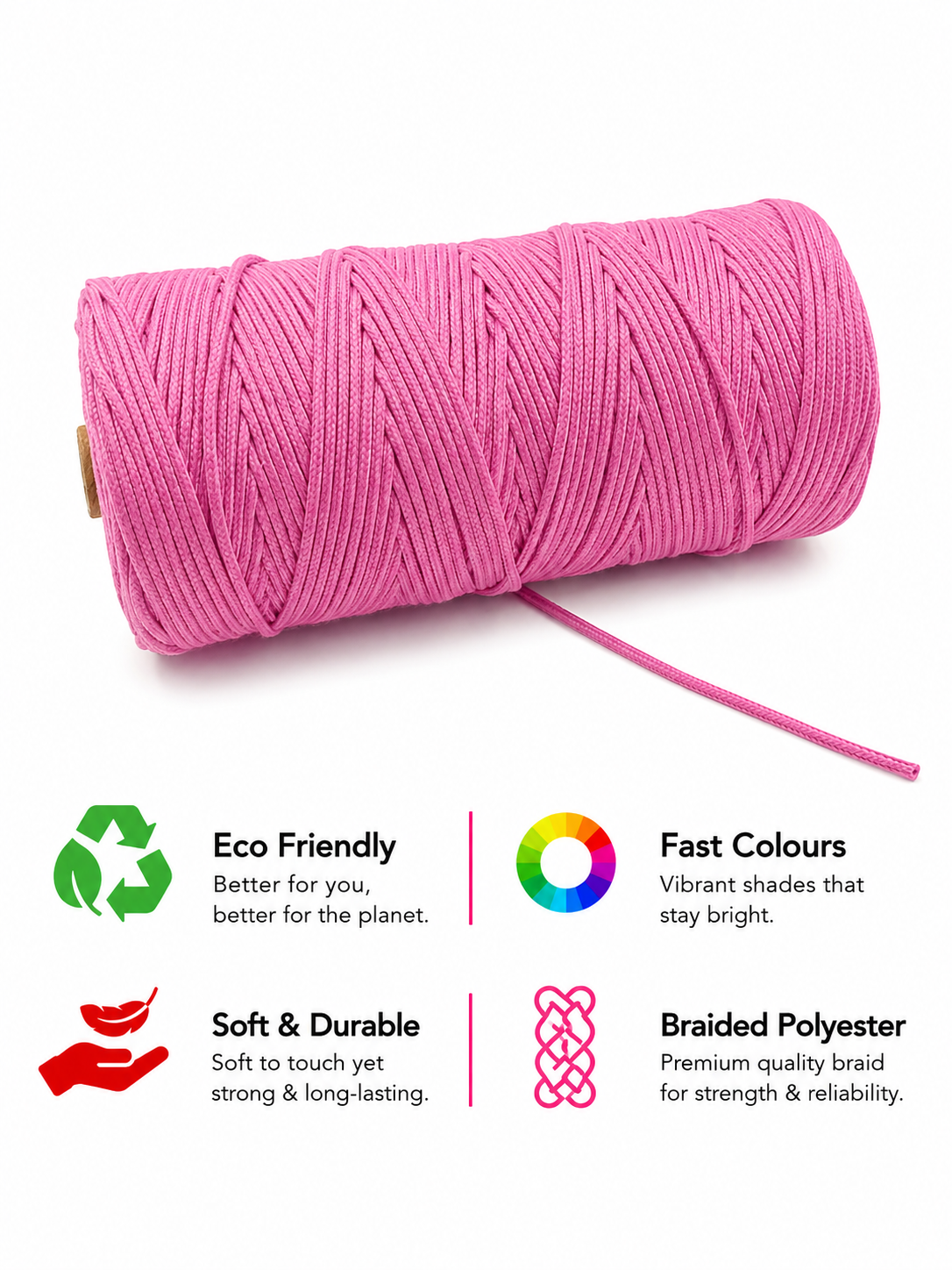 3mm Braided Polyester Outside Cotton Inside | Pink | 200-250 Metres | 1kg Spool