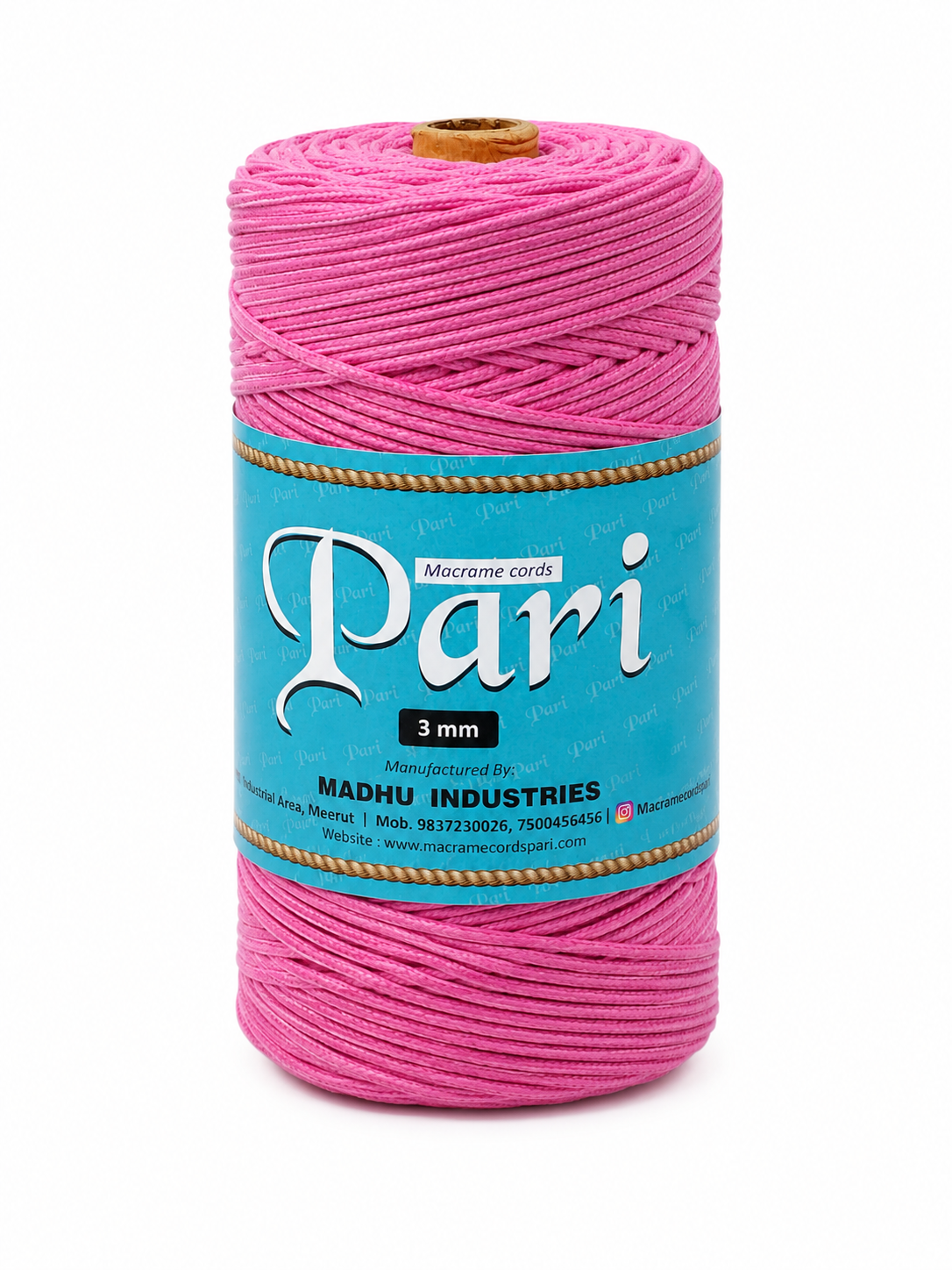 3mm Braided Polyester Outside Cotton Inside | Pink | 200-250 Metres | 1kg Spool