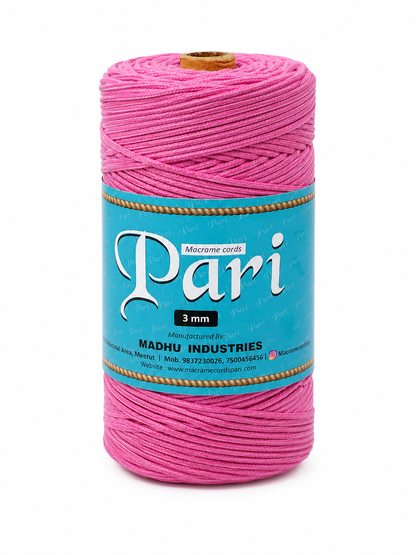 3mm Braided Polyester Outside Cotton Inside | Pink | 200-250 Metres | 1kg Spool