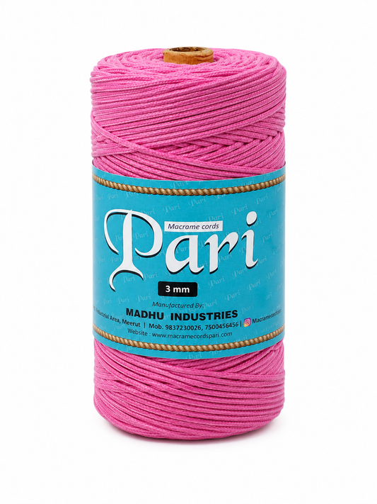 3mm Braided Polyester Outside Cotton Inside | Pink | 200-250 Metres | 1kg Spool