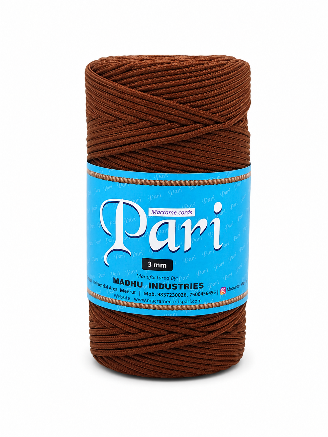 3mm Braided Polyester Outside Cotton Inside | Chocolate | 200-250 Meters | 1Kg Spool