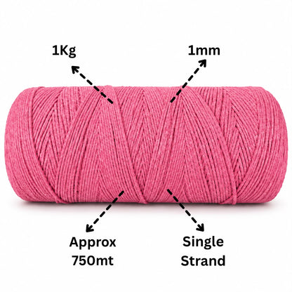 1mm Single Strand | Pink | 750 Metres | 1kg Spool | Cotton |No 33