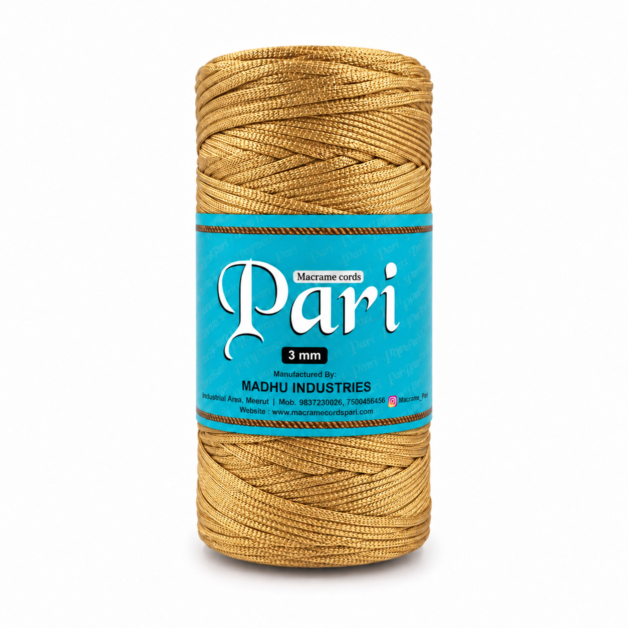 3mm Knitted| Zari Outside Hollow inside| Golden| 200-250 meters| 1Kg