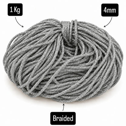 4mm Braided| Glitter Cord| Silver| 1Kg