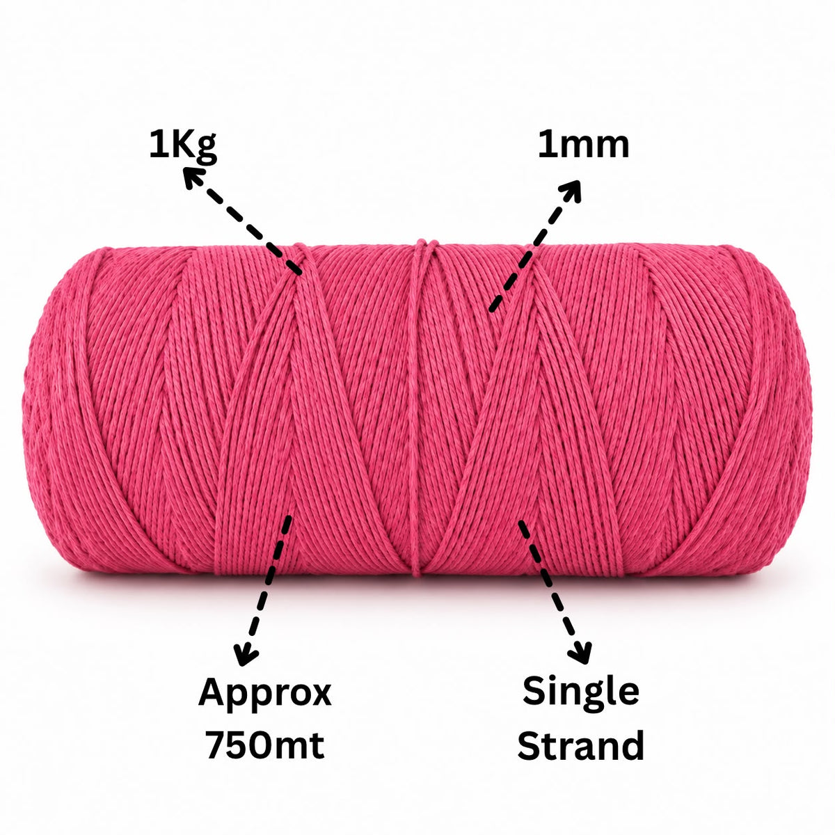 1mm Single Strand | Hot Pink | 750 Metres | 1kg Spool | Cotton |No 16