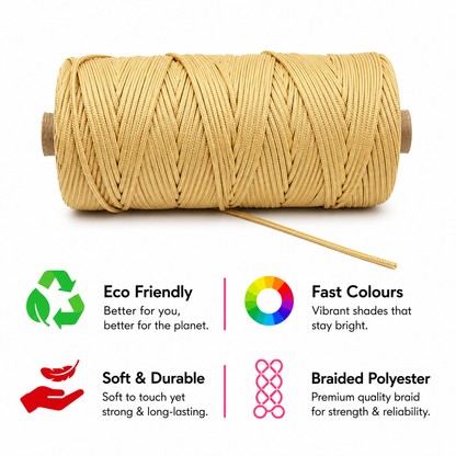 3mm Braided Polyester Outside Cotton Inside |Beige| 200-250 Meters | 1Kg