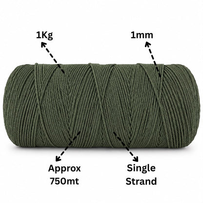 1mm Single Strand | Army Green | 750 Metres | 1kg Spool | Cotton |No 38