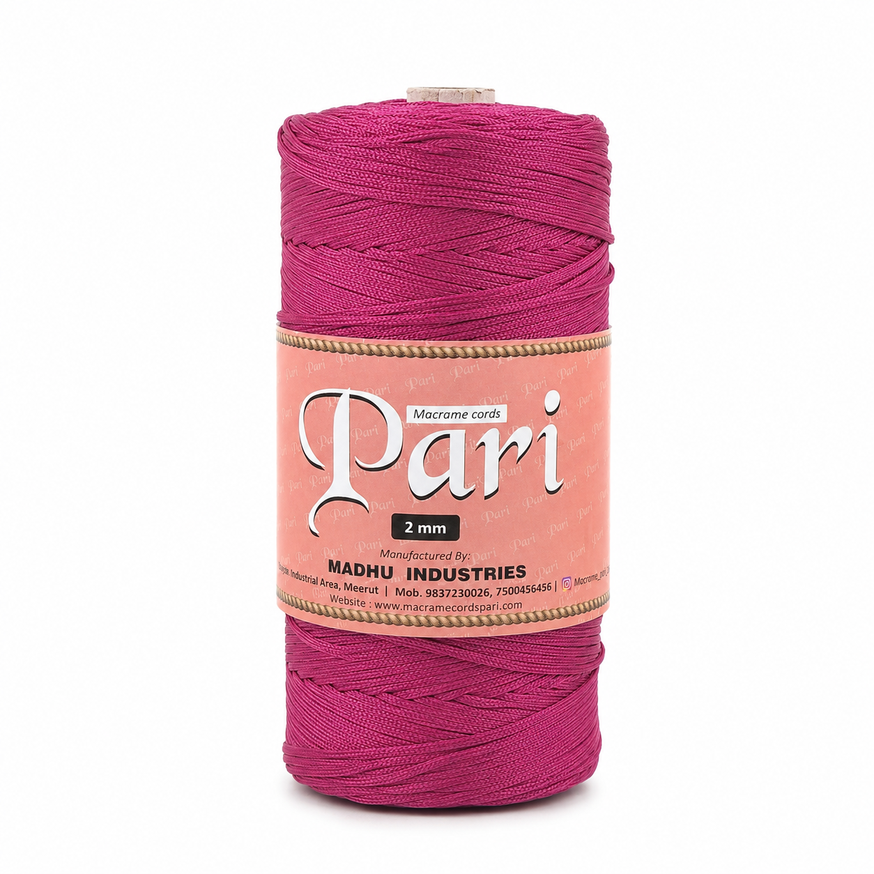 2mm Braided Polyester Outside Cotton Inside |Hot pink| 350-400 meters 1Kg spool