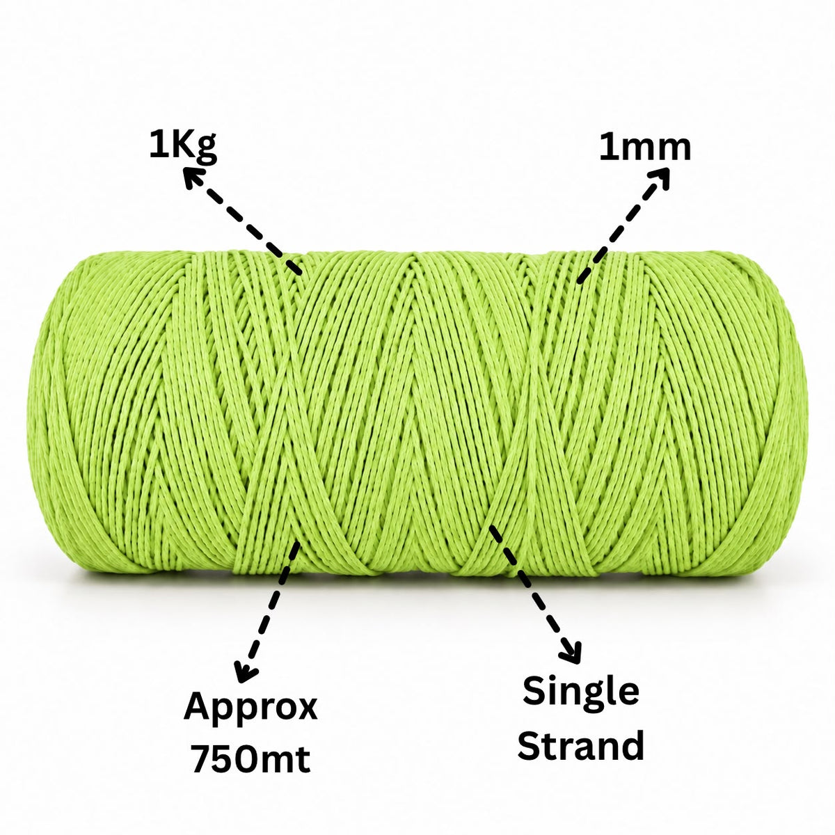 1mm Single Strand | Parrot Green | 750 Metres | 1kg Spool | Cotton | No 13