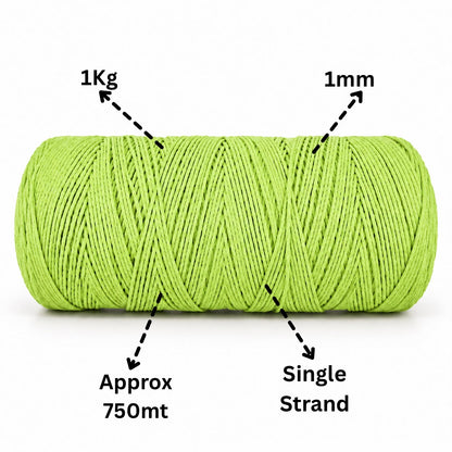 1mm Single Strand | Parrot Green | 750 Metres | 1kg Spool | Cotton | No 13