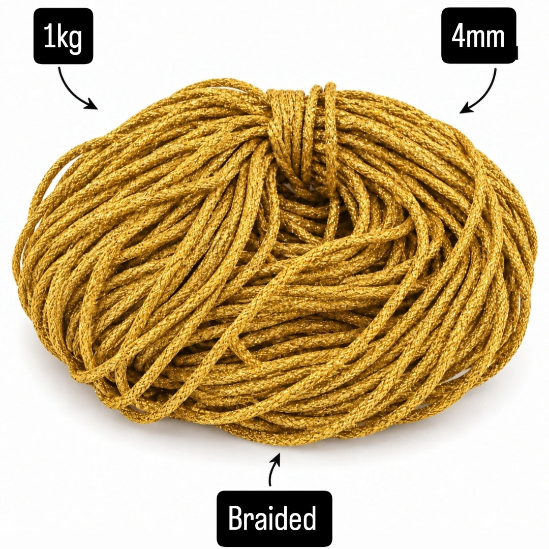 4mm Braided| Glitter Cord |Golden| 1Kg