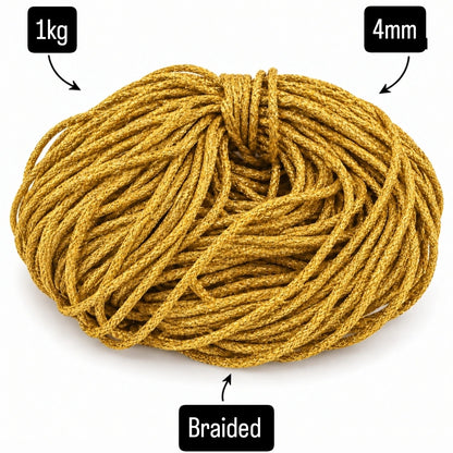 4mm Braided| Glitter Cord |Golden| 1Kg