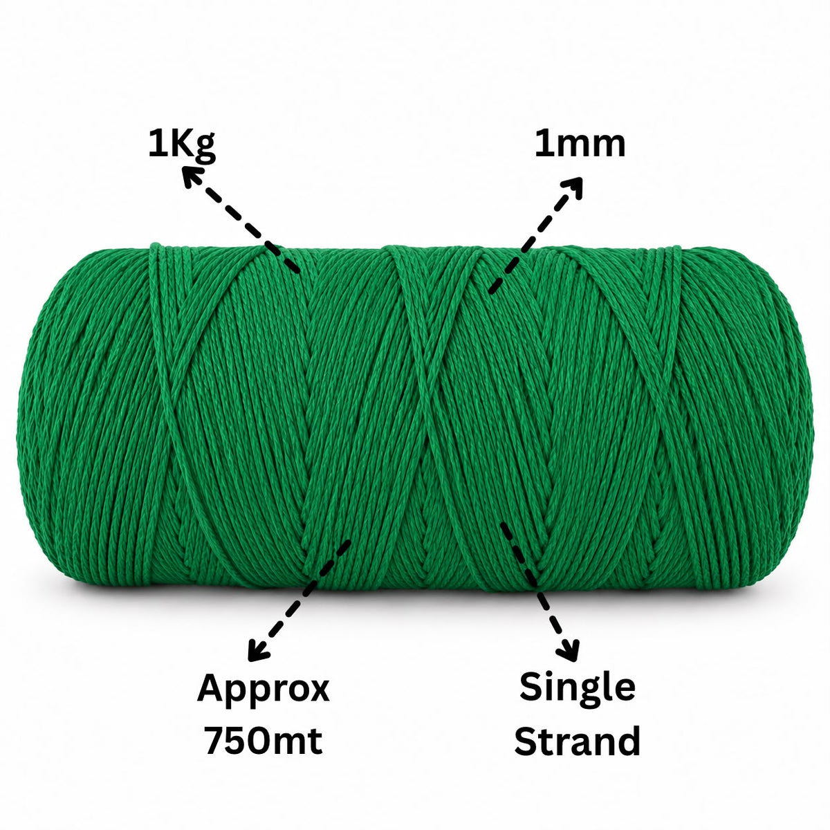 1mm Single Strand | Green | 750 Metres | 1kg Spool | Cotton |No 11