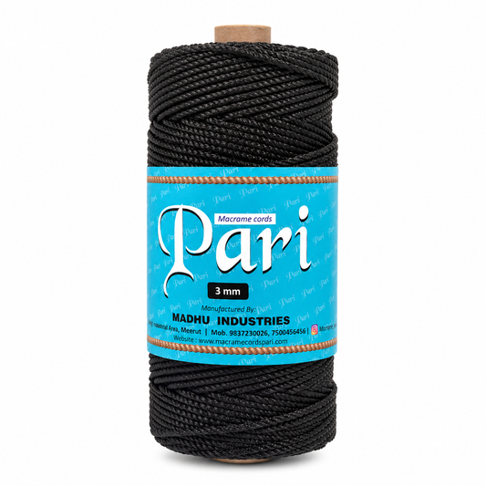 3mm Twisted Polyester Cords |Black | 200-250 Meters| 1Kg