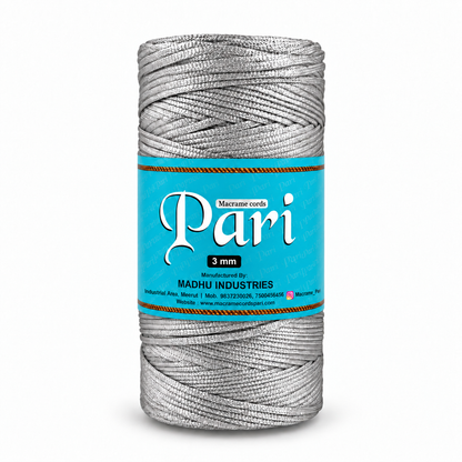 3mm Knitted| Zari Outside Hollow inside| Silver| 200-250 meters| 1Kg