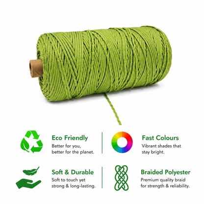 3mm Braided Polyester outside cotton inside |olive green| 200-250 Meters 1Kg Spool