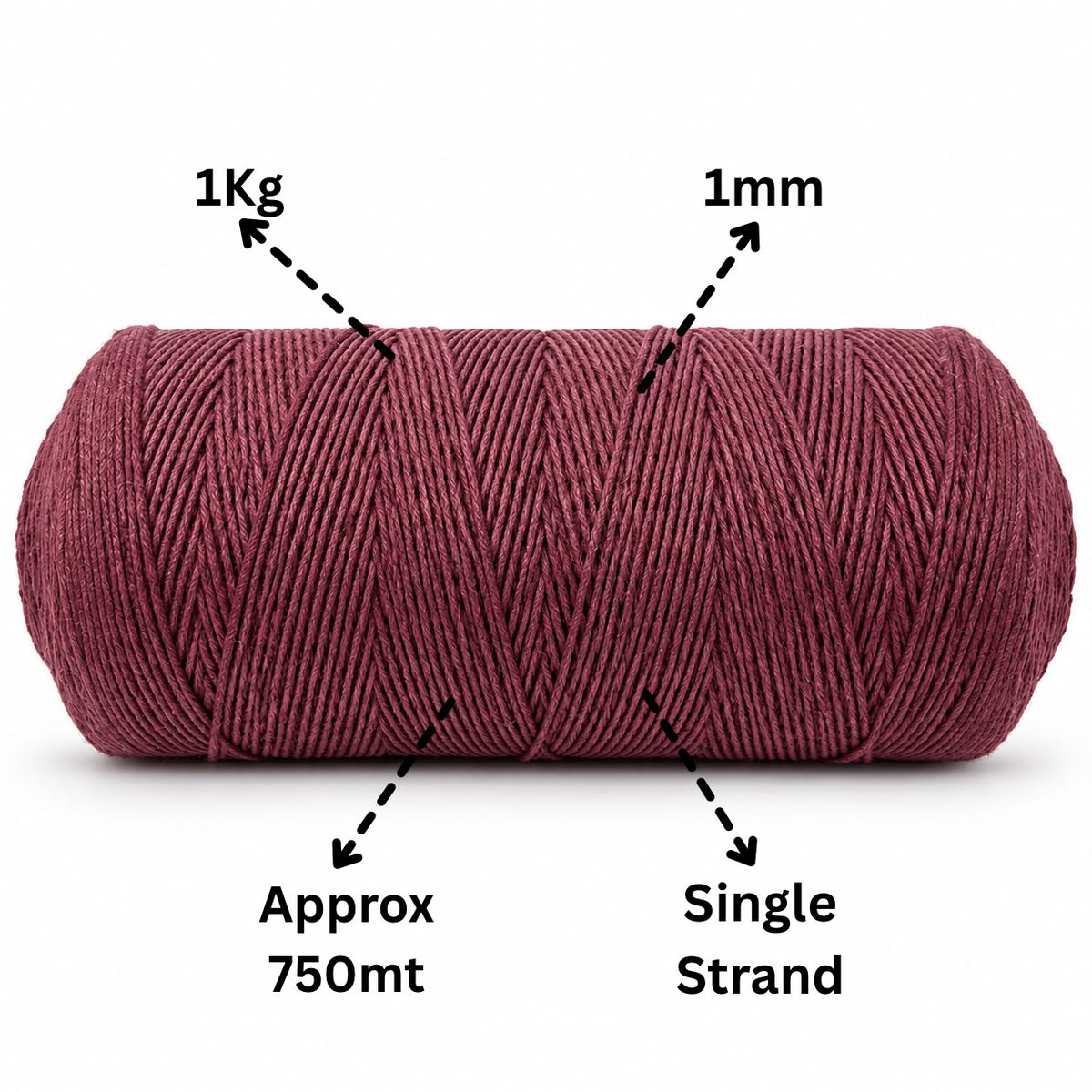 1mm Single Strand | Wine | 750 Metres | 1kg Spool | Cotton | No 29