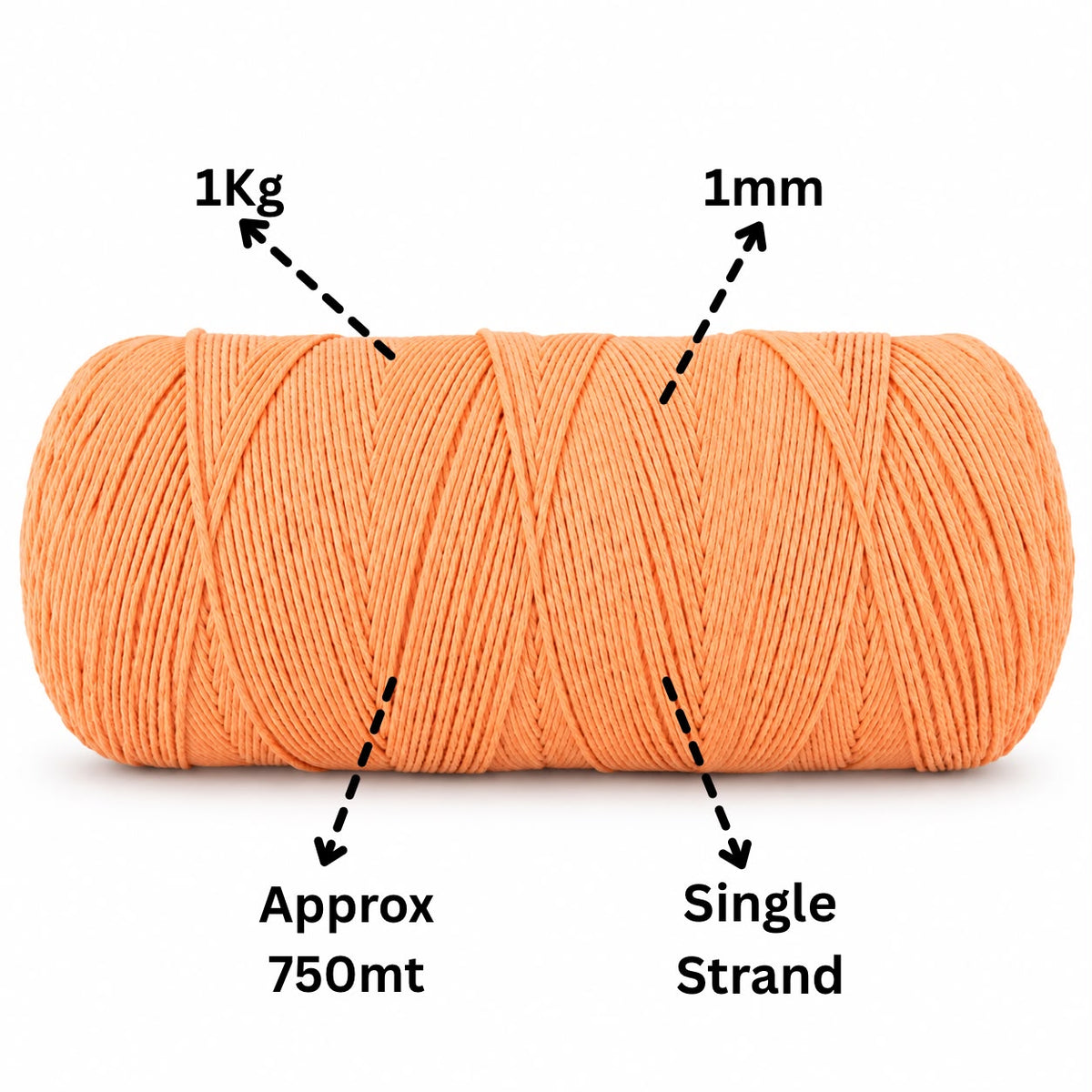 1mm Single Strand | baby  Orange | 750 Metres | 1kg Spool | Cotton | No 34