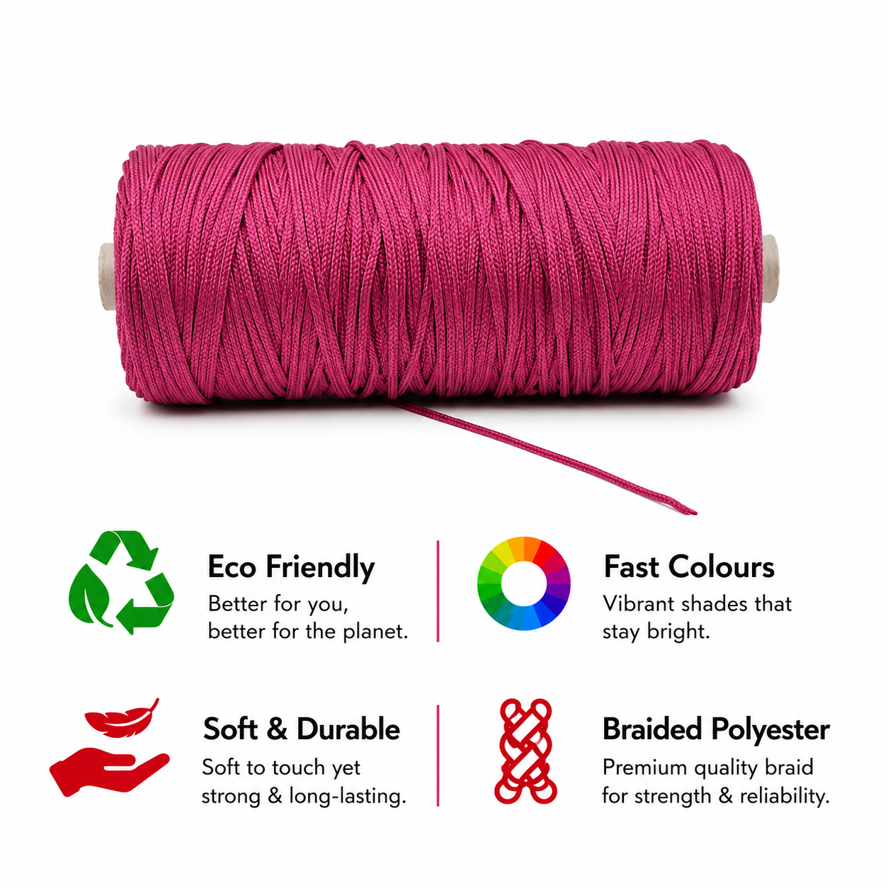 2mm Braided Polyester Outside Cotton Inside |Hot pink| 350-400 meters 1Kg spool