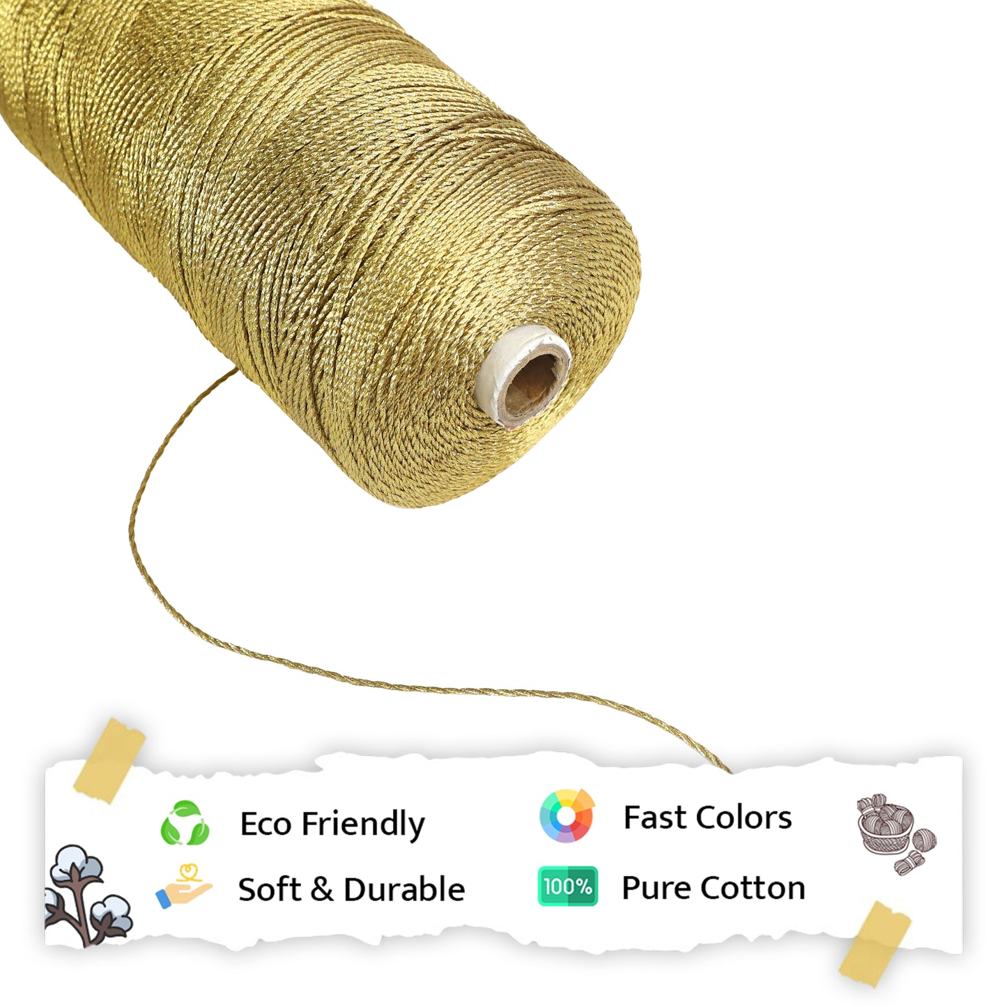 1mm Twisted 3ply Zari Cords | Golden | Approx 750 - 800 Metres | 1kg Spool