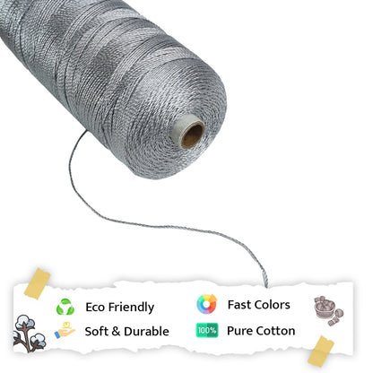 1mm Twisted 3ply Metallic / Zari Cords | Silver | Approx 750 - 800 Metres | 1kg Spool