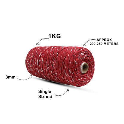 3mm Single | Ruby Shine | Approx 200 - 250 Metres | 1kg Spool | Cotton Infused Zari