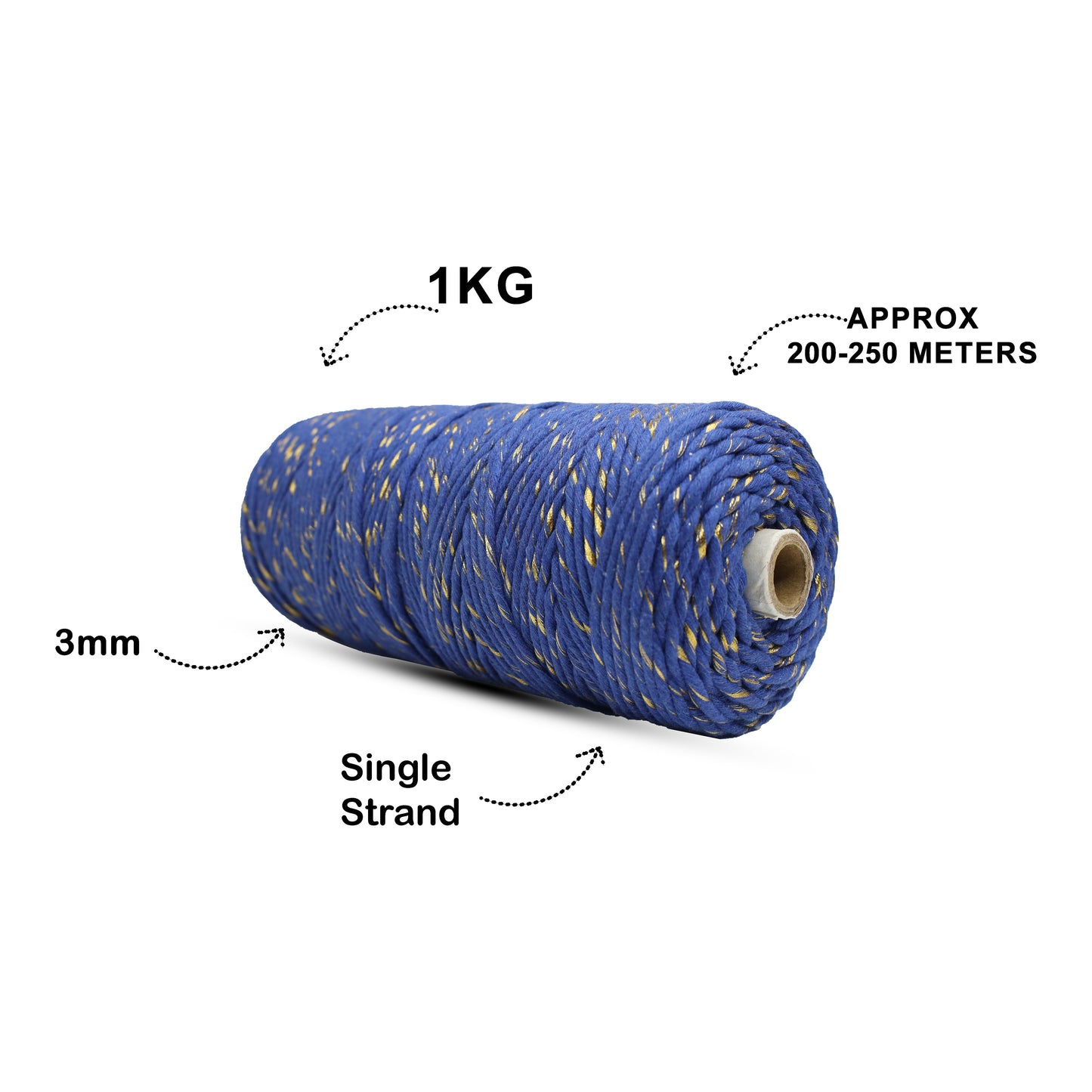 3mm Single | Royal Blue Glow | Approx 200 - 250 Metres | 1kg Spool | Cotton Infused Zari