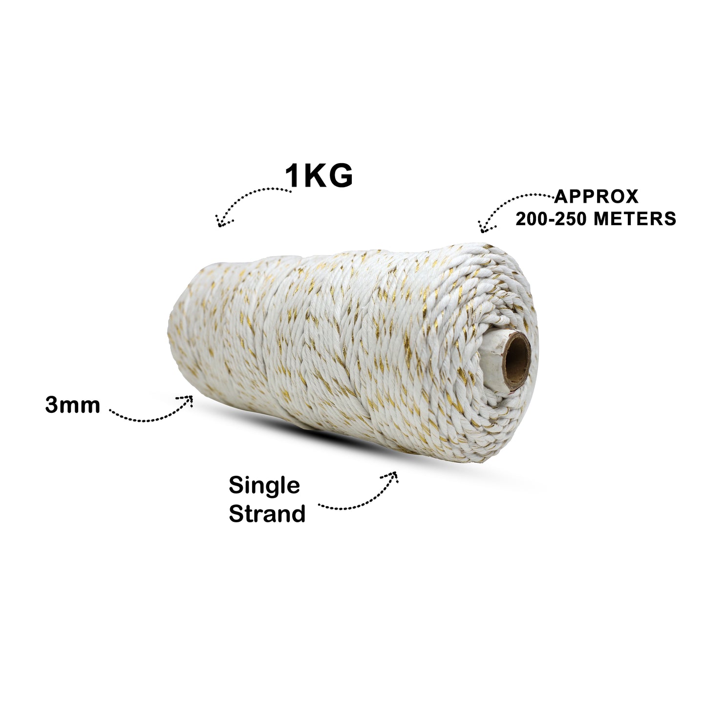 3mm Single | Ivory Gold Spark | Approx 200 - 250 Metres | 1kg Spool | Cotton Infused Zari